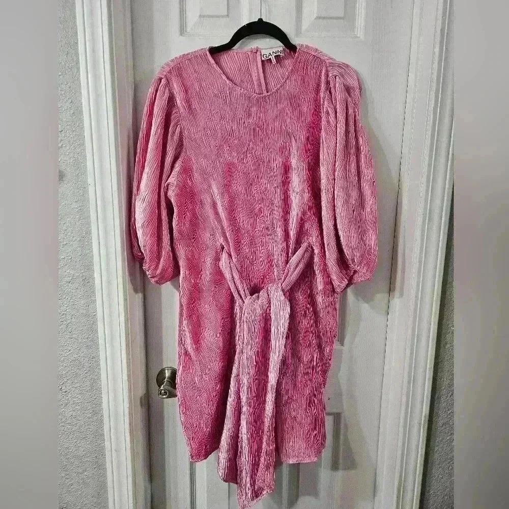 Ganni Pleated Satin Dress - Picture 3 of 9